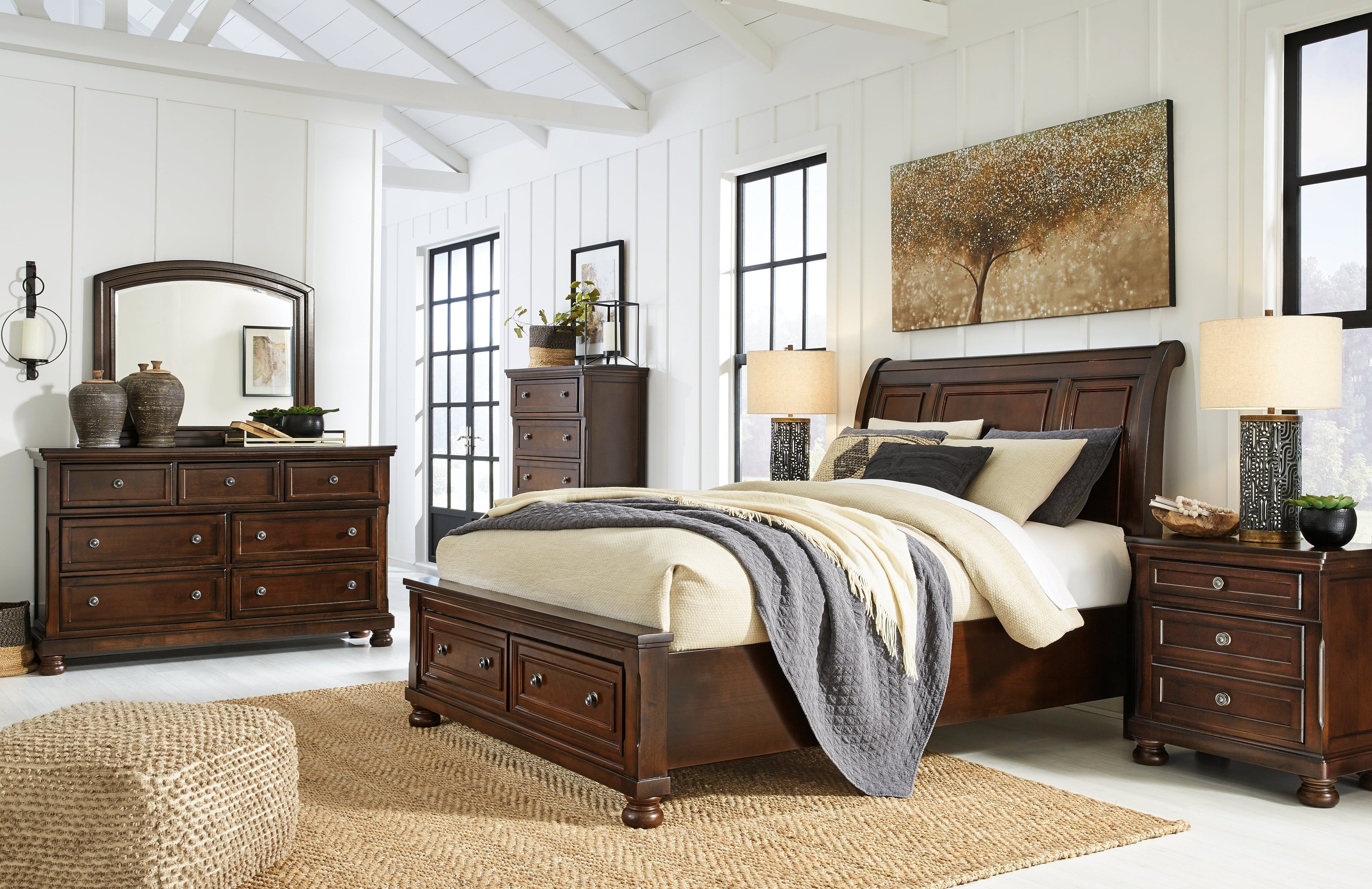 Porter Rustic Queen Sleigh Storage Bedroom Set, Brown