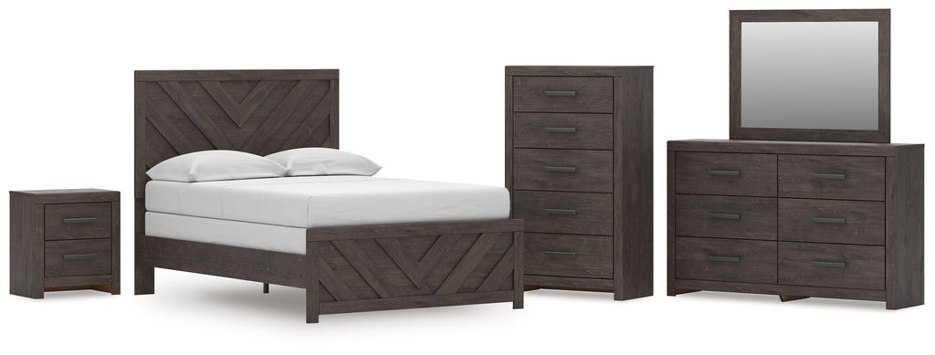 Prendonea Full Panel Bed, Dresser, Mirror, Chest and Nightstand, Charcoal