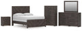 Prendonea Full Panel Bed, Dresser, Mirror, Chest and Nightstand, Charcoal