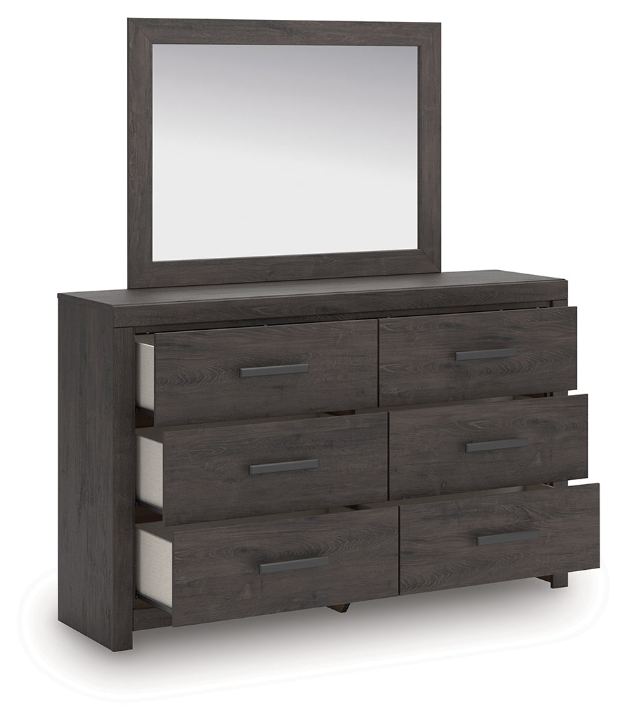 Prendonea Full Panel Bed, Dresser, Mirror, Chest and Nightstand, Charcoal