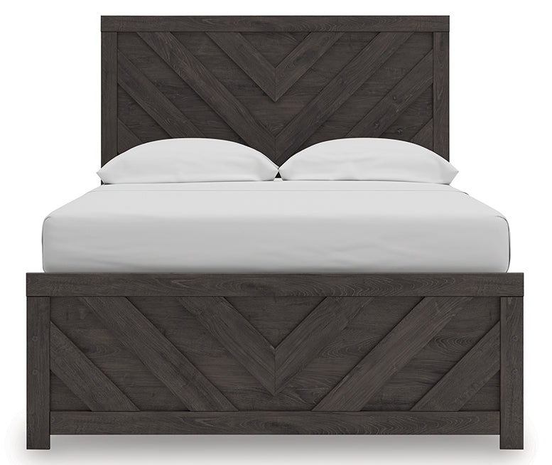 Prendonea Full Panel Bed, Dresser, Mirror, Chest and Nightstand, Charcoal