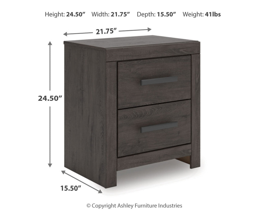 Prendonea Full Panel Bed, Dresser, Mirror, Chest and Nightstand, Charcoal
