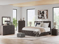 Prendonea King Panel Bed, Dresser, Mirror, Chest and 2 Nightstands, Charcoal