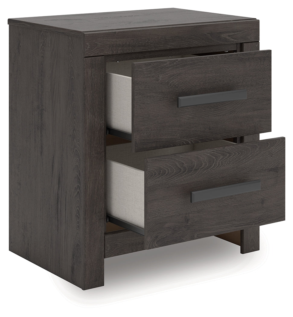 Prendonea King Panel Bed, Dresser, Mirror and Nightstand, Charcoal