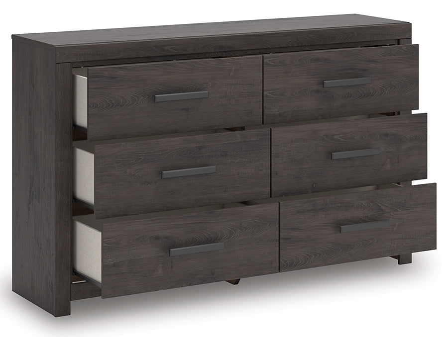 Prendonea Charcoal King Panel Bed, Dresser and 2 Nightstands