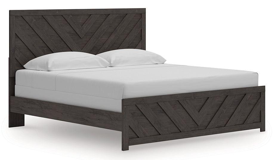 Prendonea Charcoal King Panel Bed, Dresser and 2 Nightstands