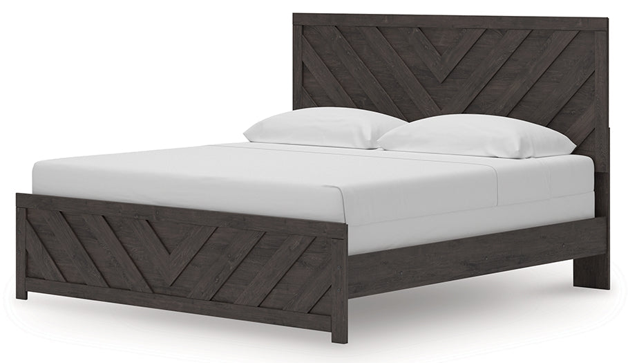 Prendonea Charcoal King Panel Bed, Dresser and 2 Nightstands