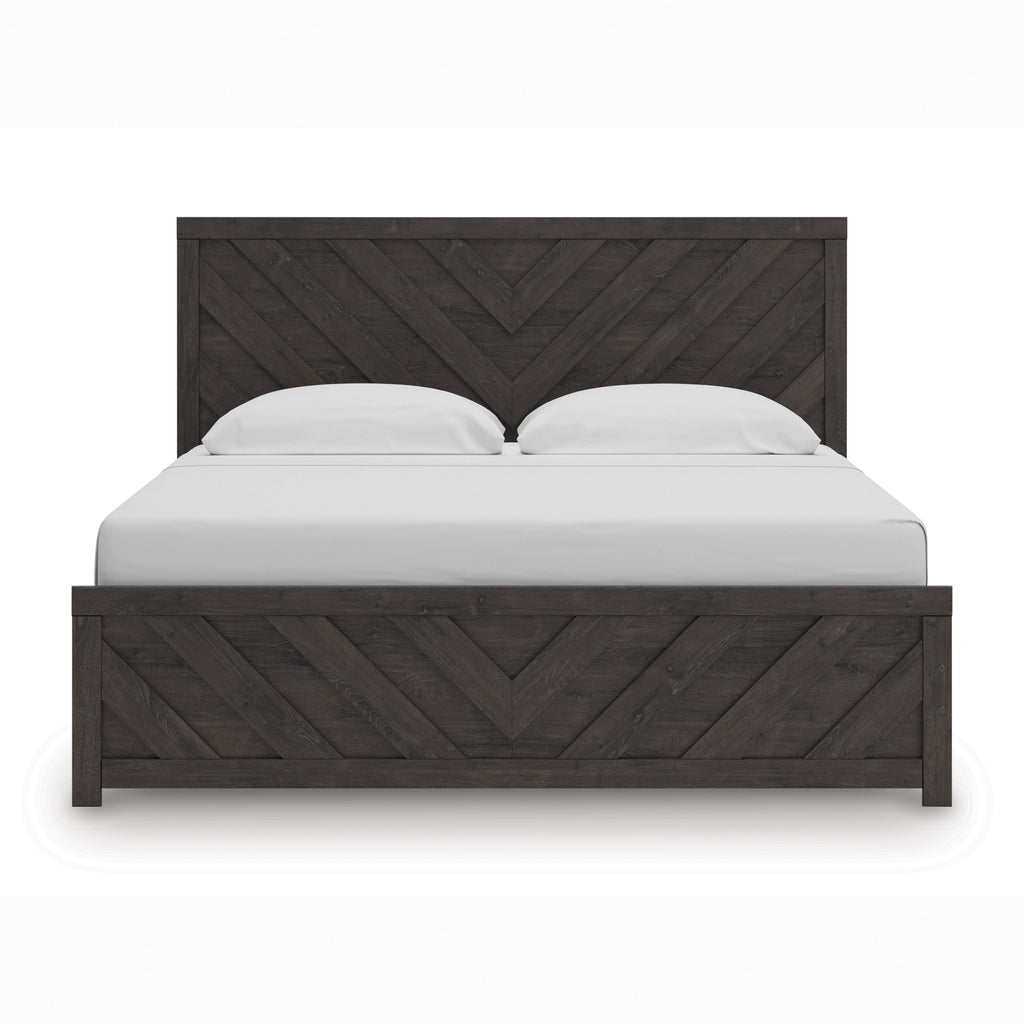 Prendonea Charcoal King Panel Bed, Dresser and Nightstand