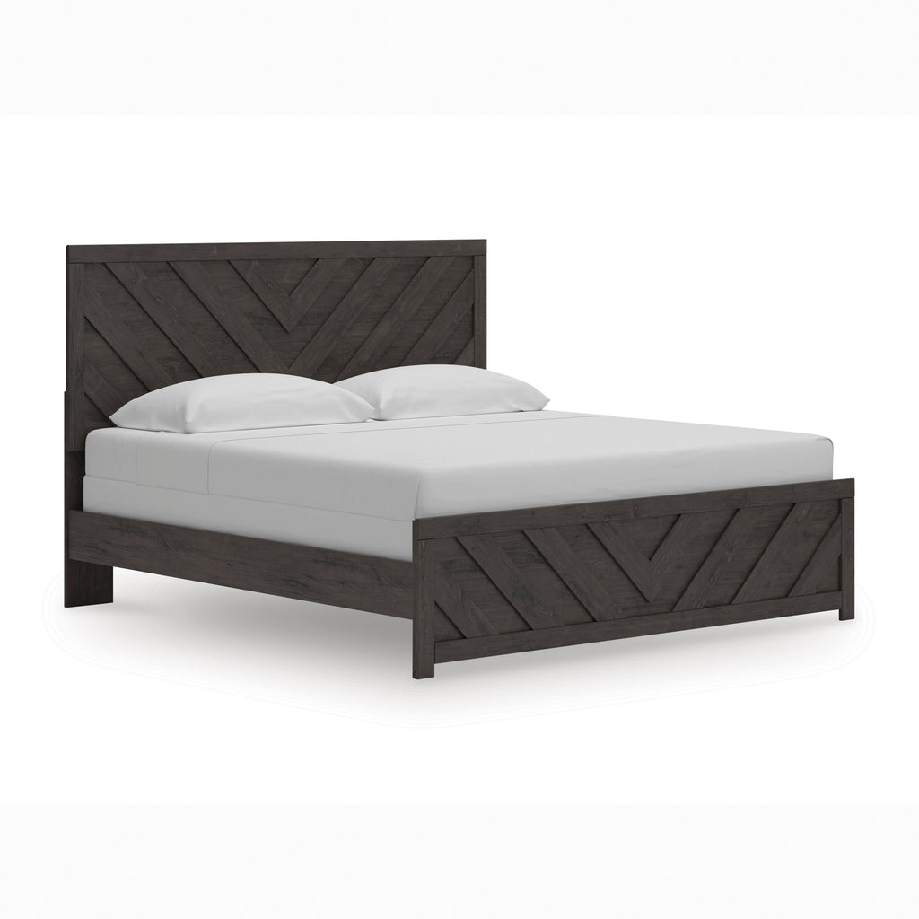 Prendonea Charcoal King Panel Bed, Dresser and Nightstand