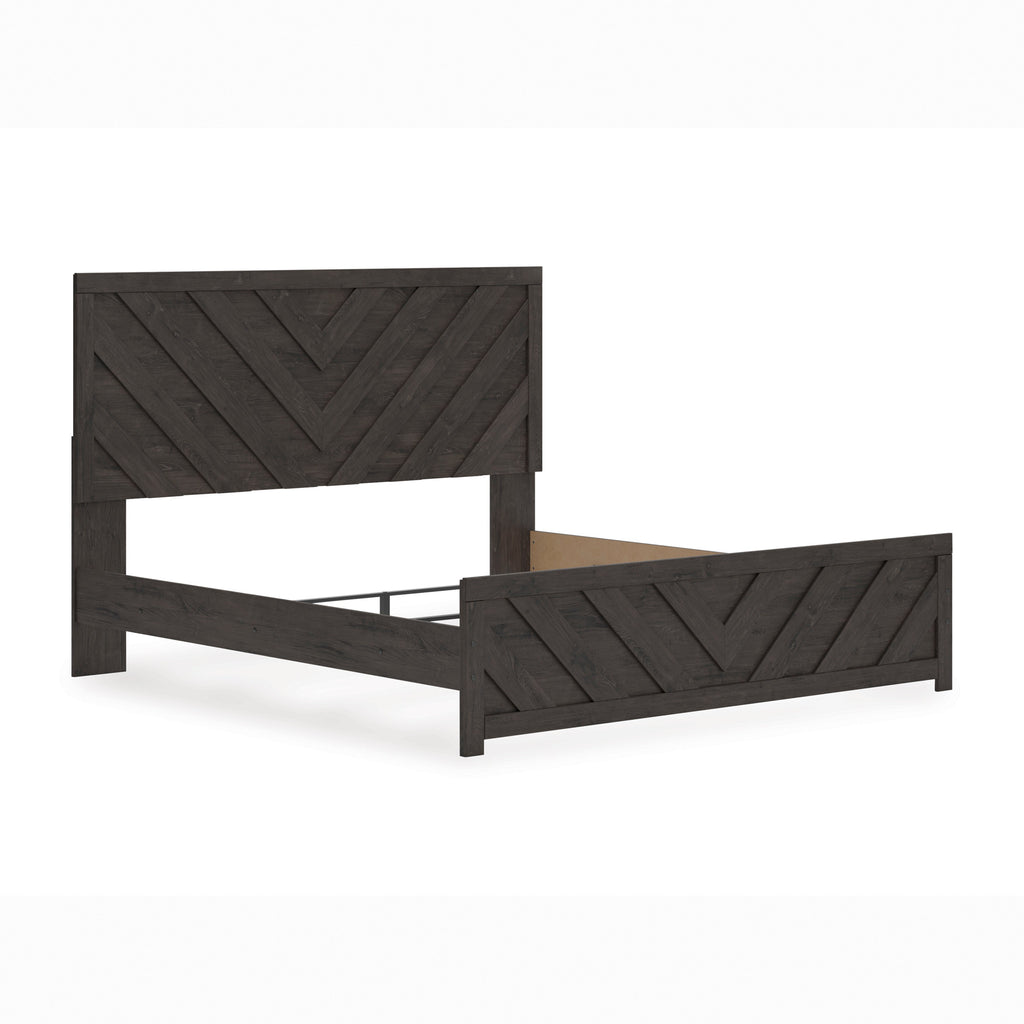 Prendonea Charcoal King Panel Bed, Dresser and Mirror