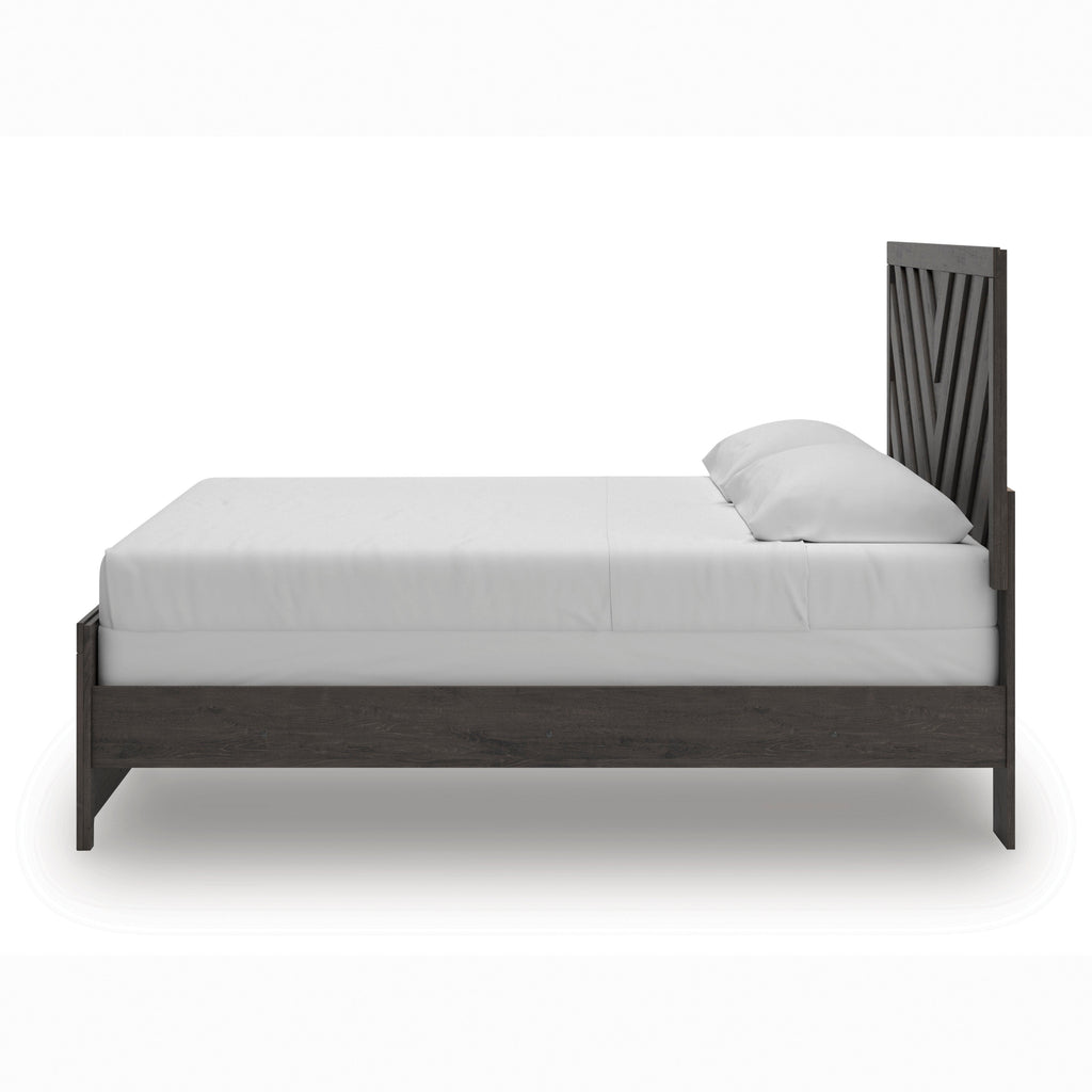 Prendonea King Panel Bed, Dresser, Mirror, Chest and 2 Nightstands, Charcoal
