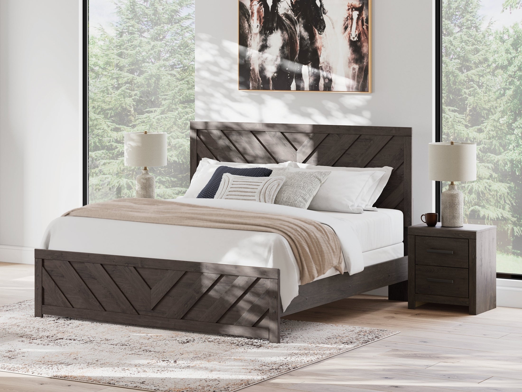 Prendonea Charcoal King Panel Bed