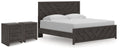Prendonea Charcoal King Panel Bed and 2 Nightstands
