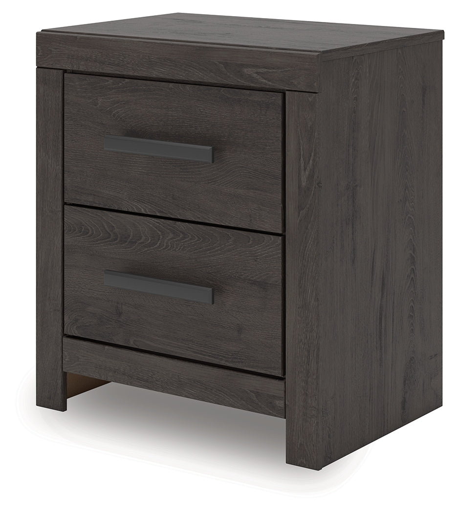 Prendonea Charcoal King Panel Bed and 2 Nightstands