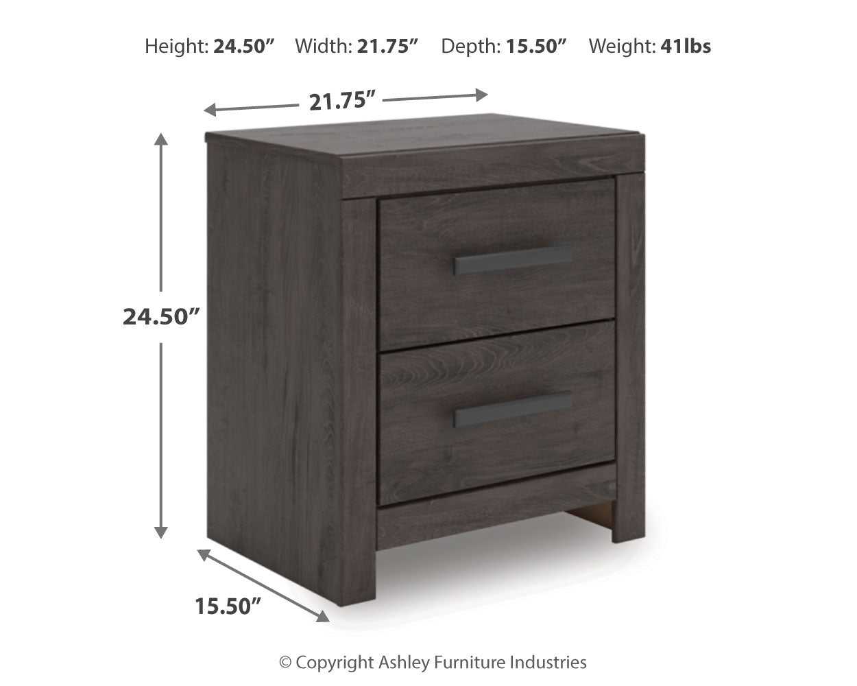 Prendonea Charcoal King Panel Bed and 2 Nightstands