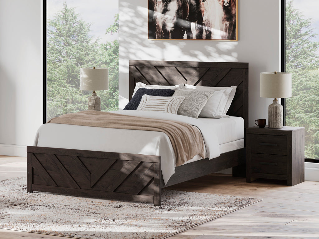 Prendonea Queen Panel Bed, Dresser, Mirror, Chest and 2 Nightstands, Charcoal