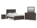 Prendonea Queen Panel Bed, Dresser, Mirror and Nightstand, Charcoal