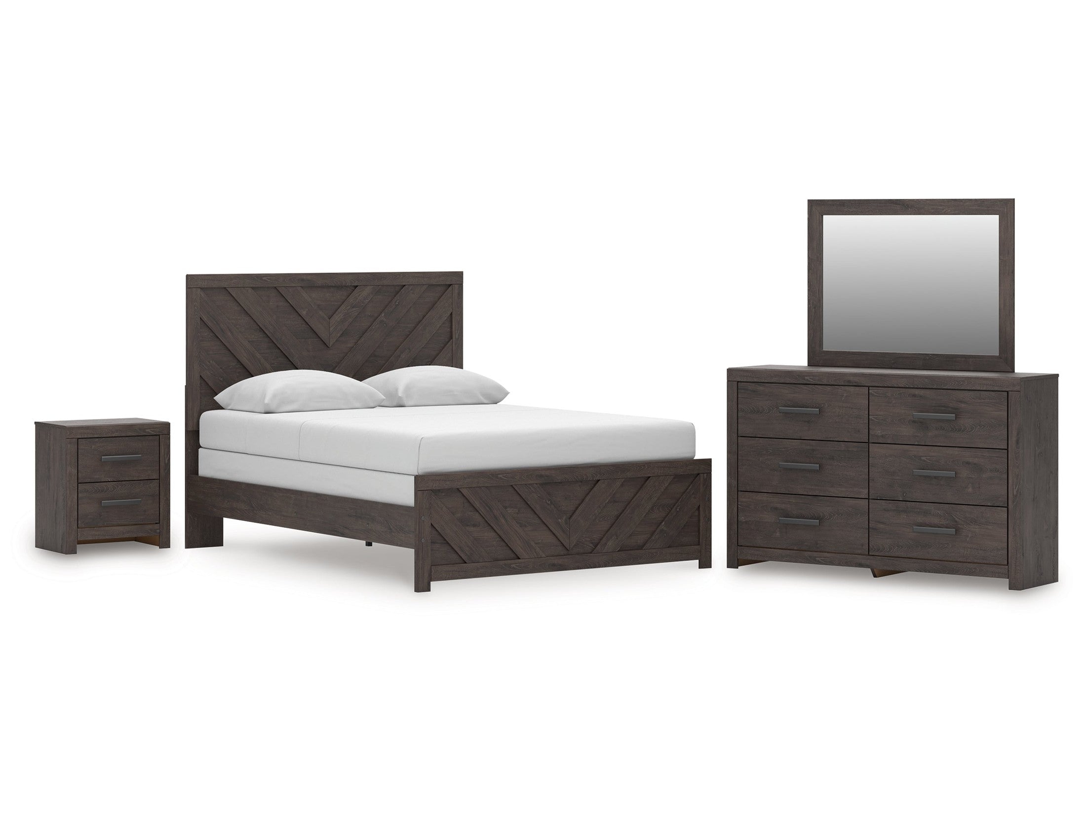 Prendonea Queen Panel Bed, Dresser, Mirror and Nightstand, Charcoal