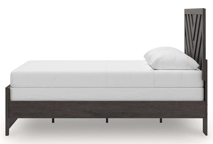 Prendonea Queen Panel Bed, Dresser, Mirror and Nightstand, Charcoal