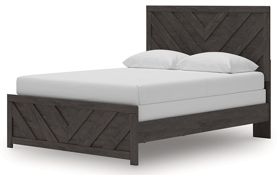 Prendonea Queen Panel Bed, Dresser, Mirror and Nightstand, Charcoal