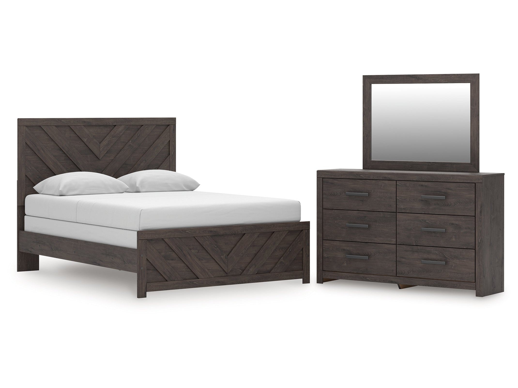 Prendonea Charcoal King Panel Bed, Dresser and Mirror