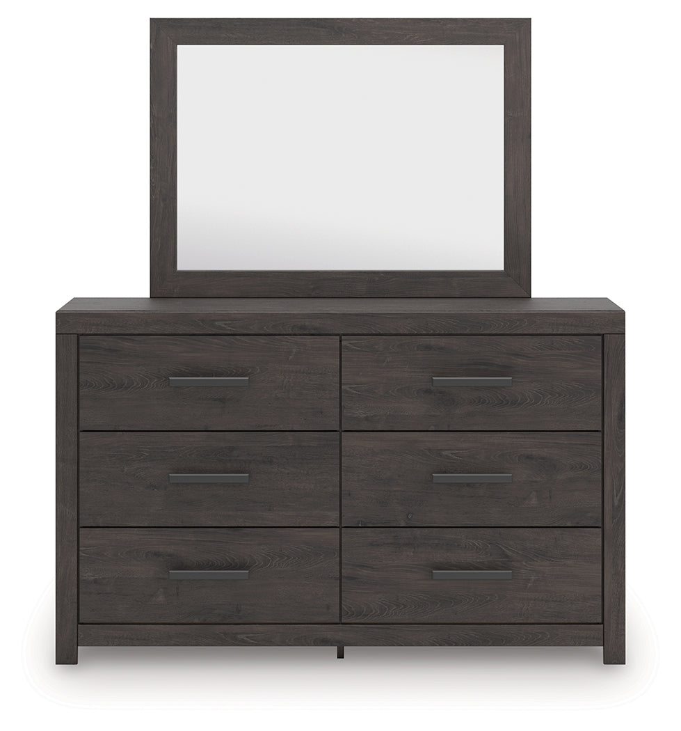 Prendonea Charcoal Queen Panel Bed, Dresser and Mirror