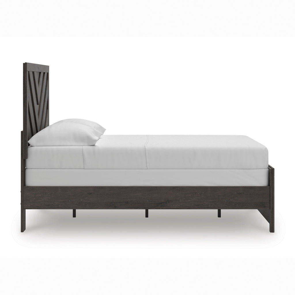 Prendonea Full Panel Bed, Dresser, Mirror and Nightstand, Charcoal