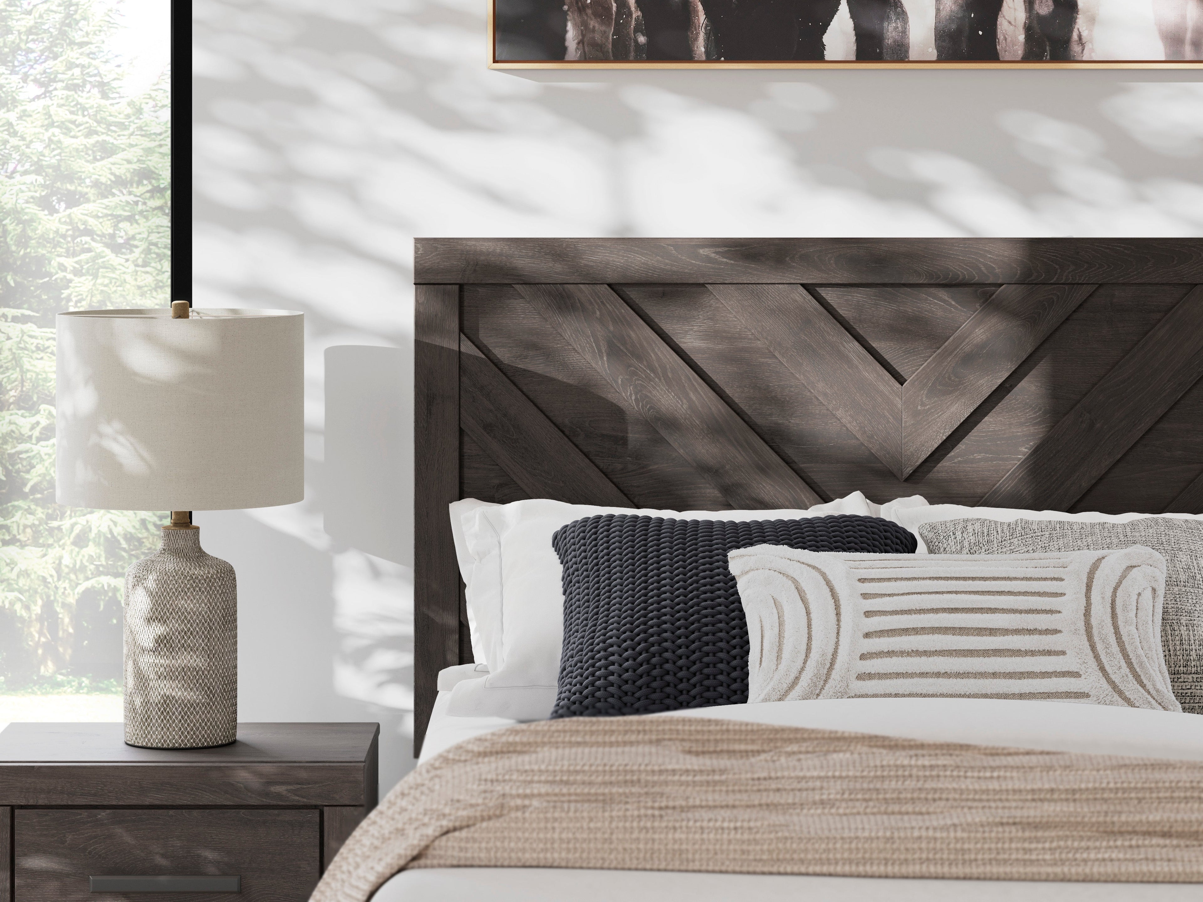 Prendonea Queen Panel Bed, Dresser, Mirror, Chest and 2 Nightstands, Charcoal