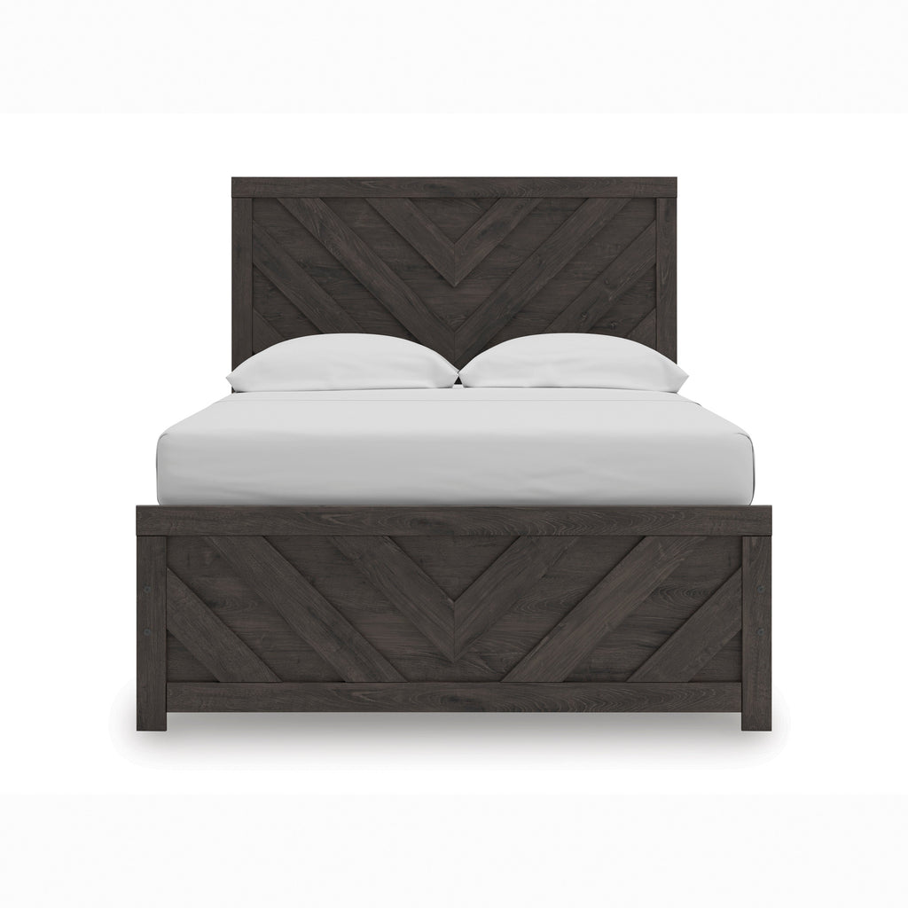 Prendonea Full Panel Bed, Dresser, Mirror and Nightstand, Charcoal