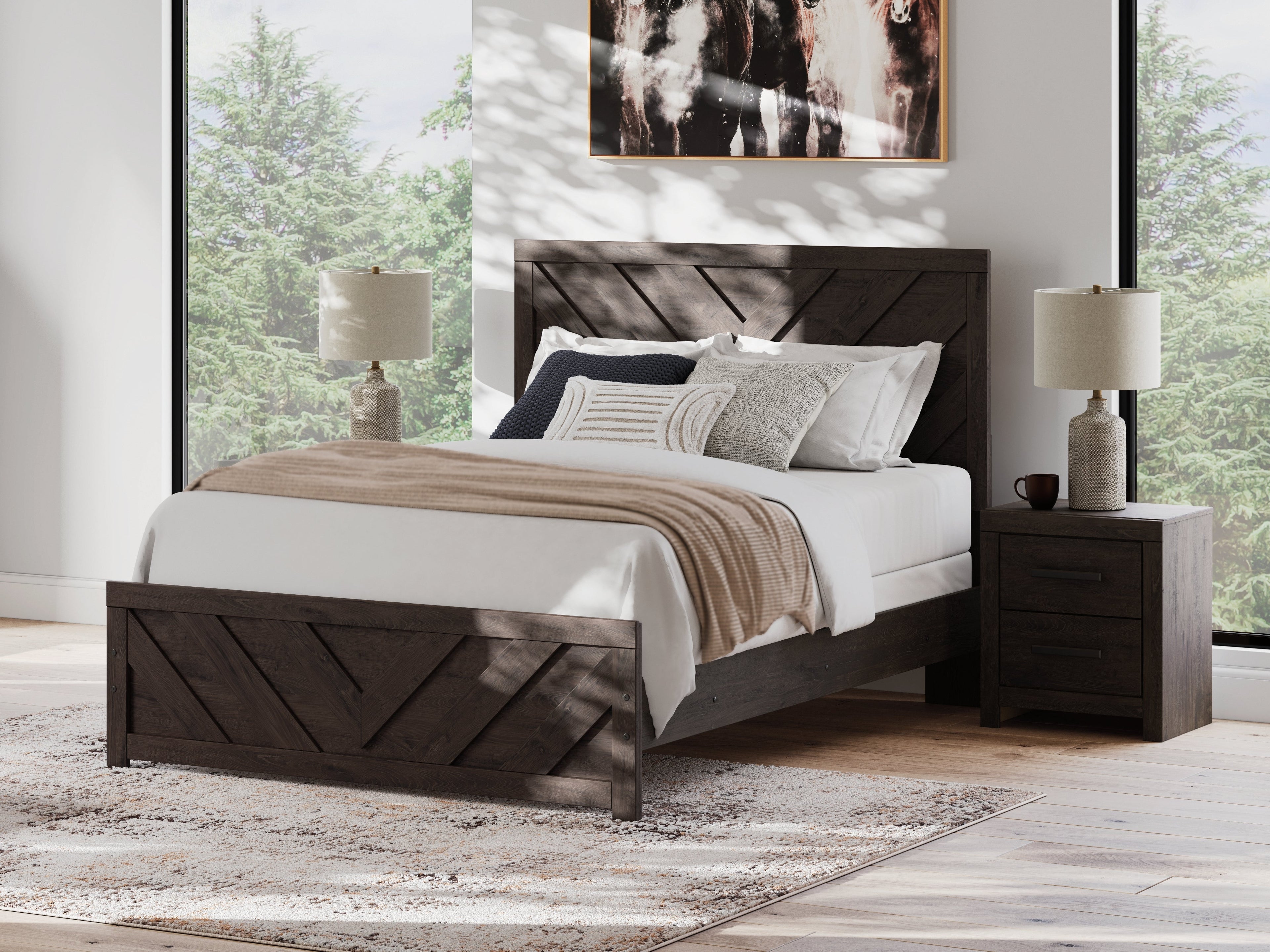 Prendonea Charcoal Queen Panel Bedroom Set with Dresser and Nightstand