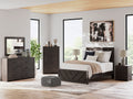 Prendonea Queen Panel Bed, Dresser, Mirror, Chest and Nightstand, Charcoal