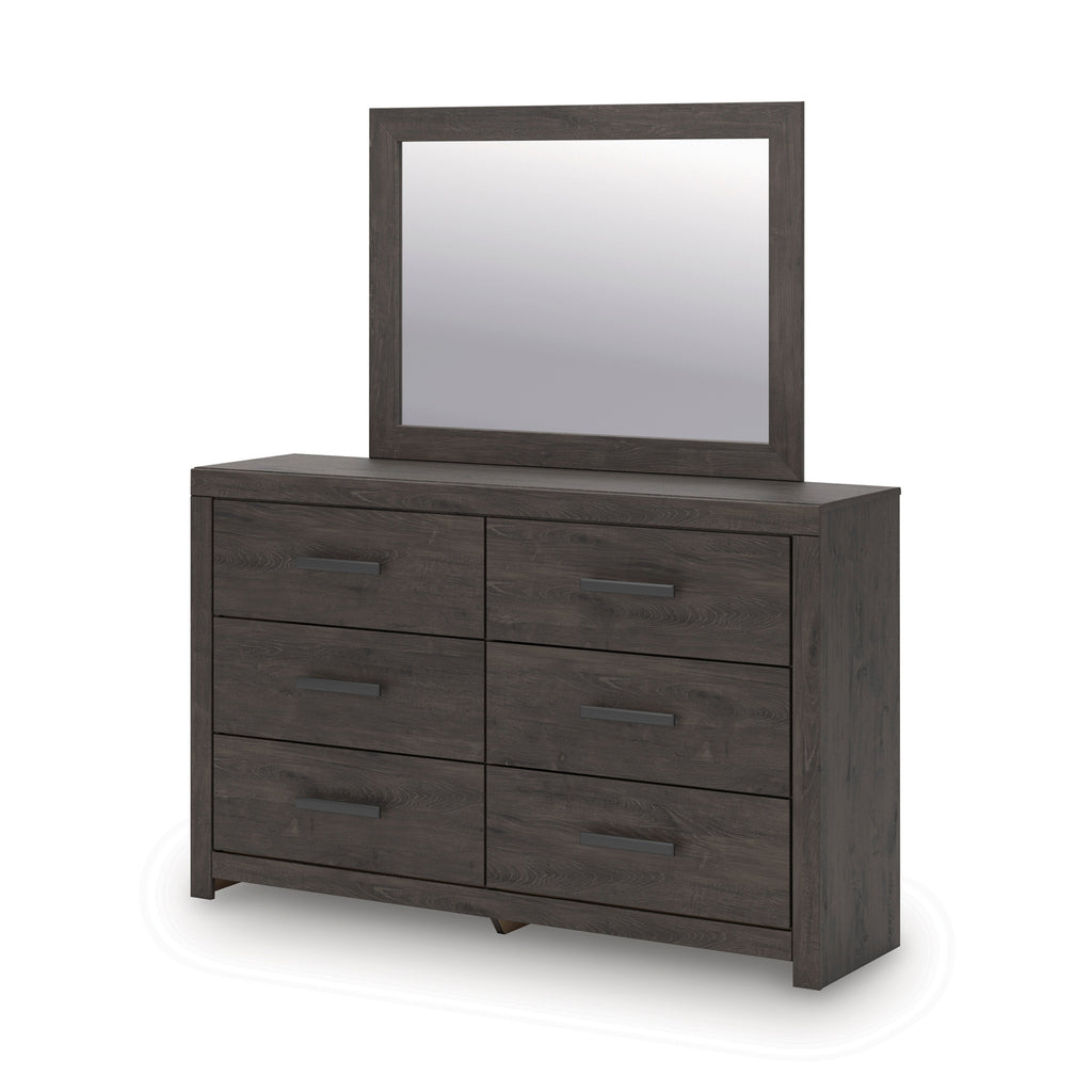 Prendonea King Panel Bed, Dresser, Mirror, Chest and 2 Nightstands, Charcoal