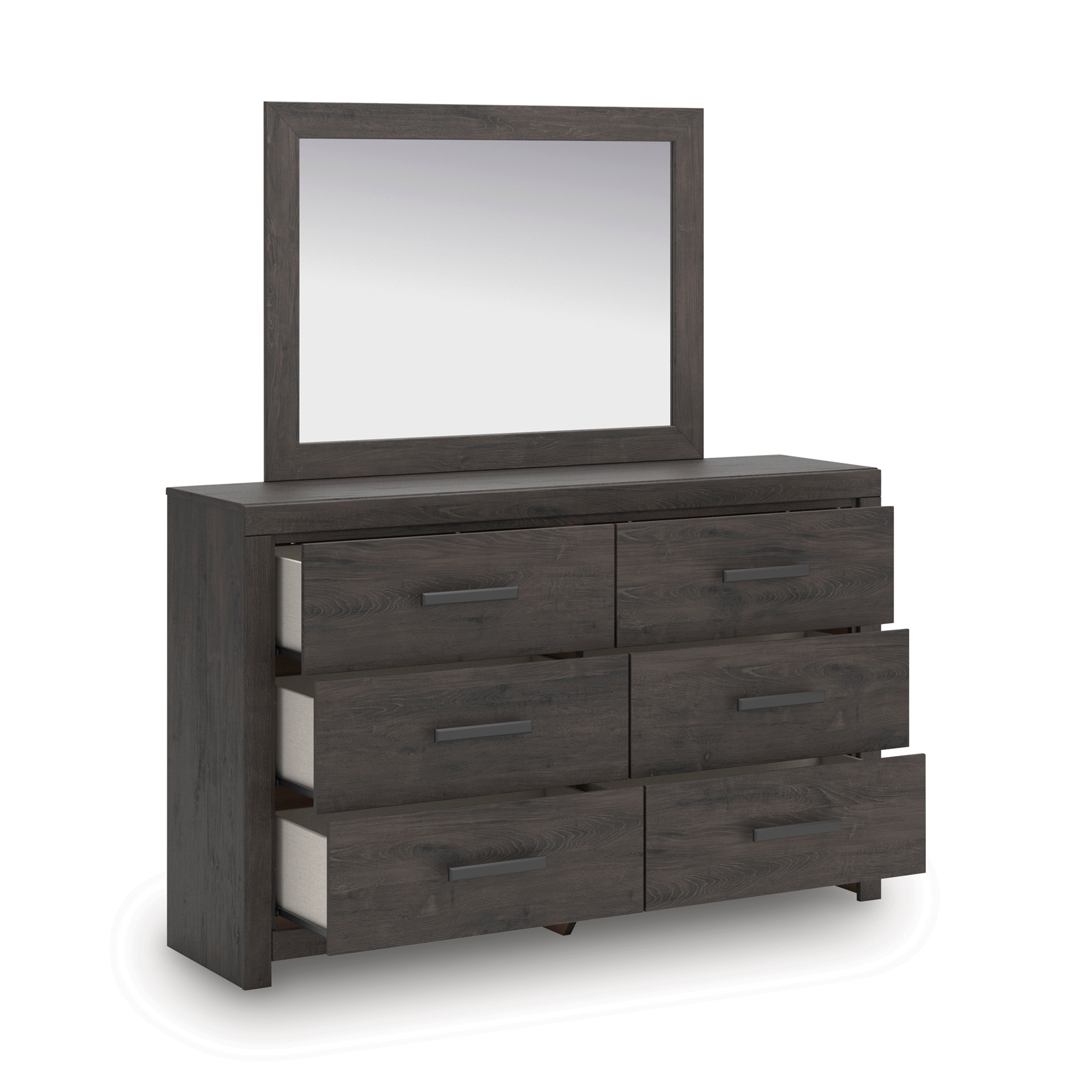 Prendonea King Panel Bed, Dresser, Mirror, Chest and Nightstand, Charcoal