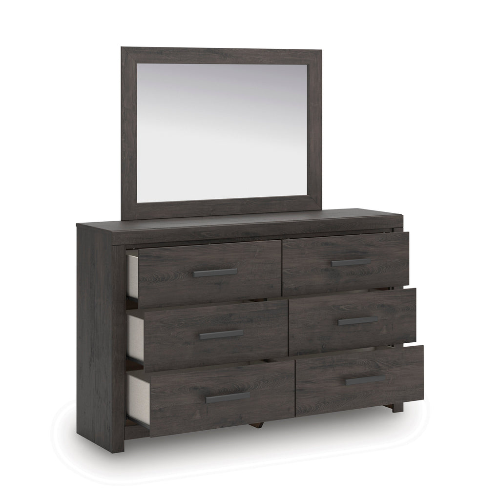 Prendonea Twin Panel Bed, Dresser, Mirror, Chest and 2 Nightstands, Charcoal