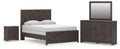 Prendonea Full Panel Bed, Dresser, Mirror and Nightstand, Charcoal