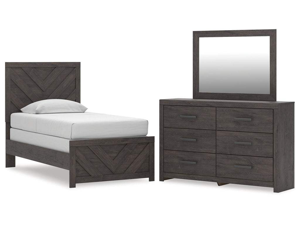 Prendonea Charcoal Twin Panel Bed, Dresser and Mirror
