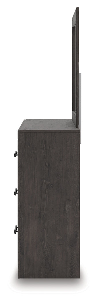 Prendonea Charcoal Twin Panel Bed, Dresser and Mirror