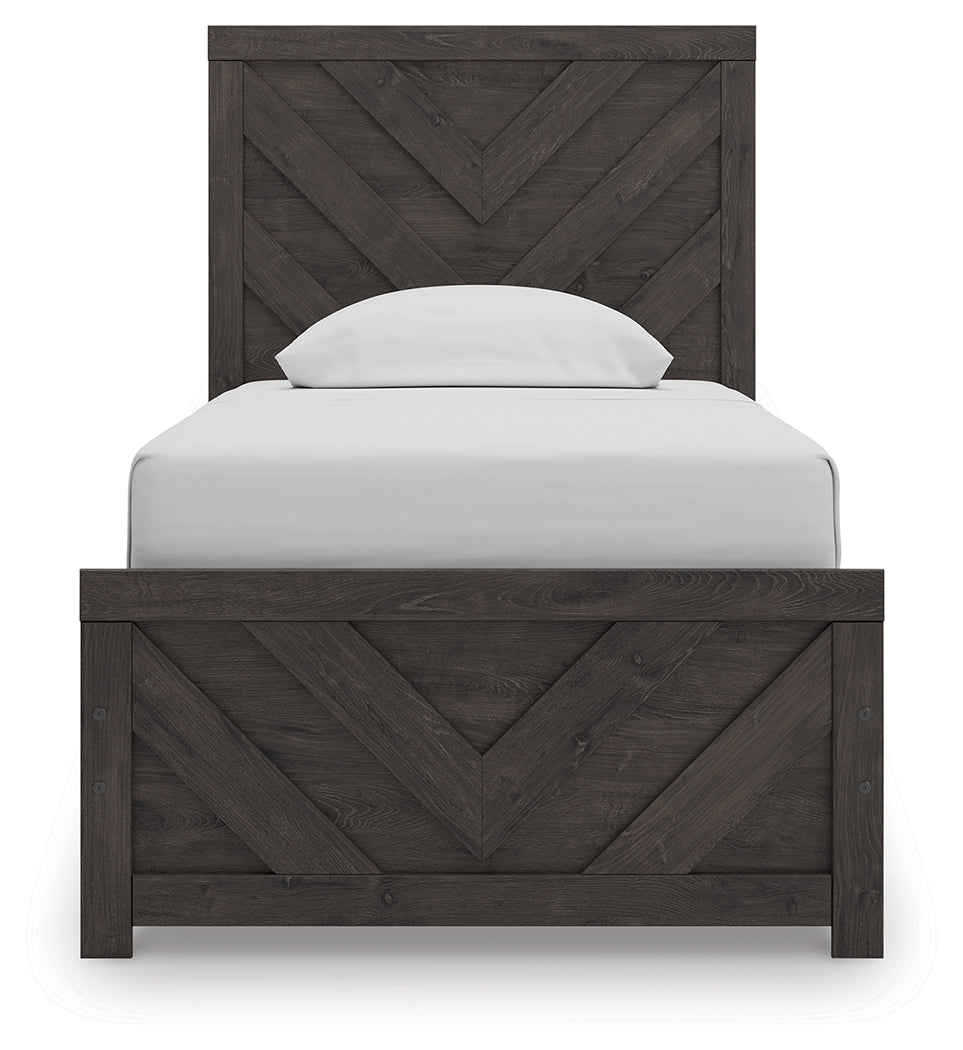 Prendonea Twin Panel Bed, Dresser, Mirror, Chest and 2 Nightstands, Charcoal
