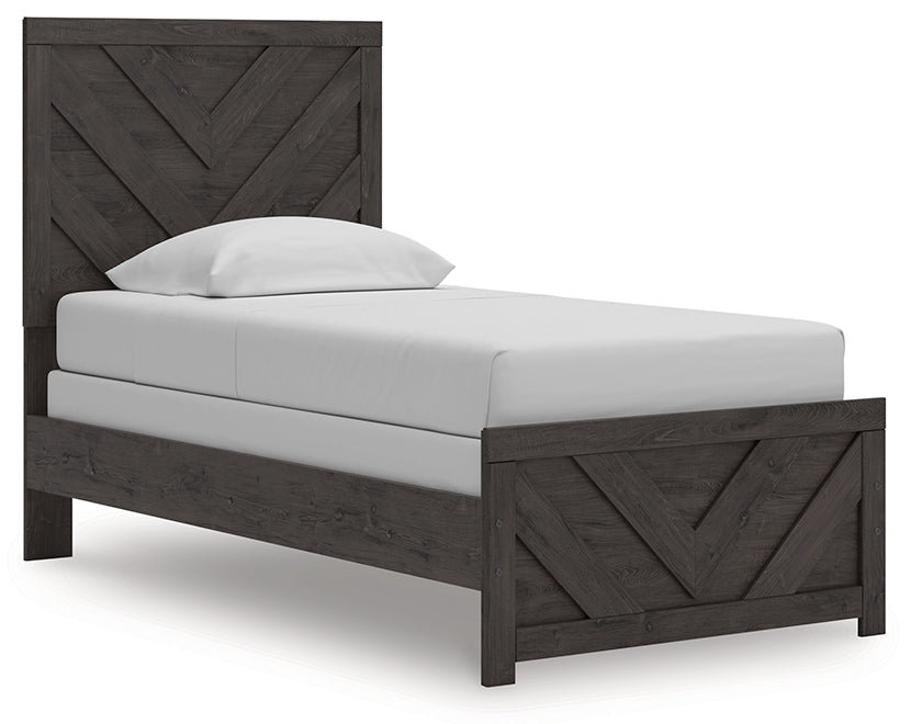 Prendonea Charcoal Twin Panel Bed, Dresser and Nightstand