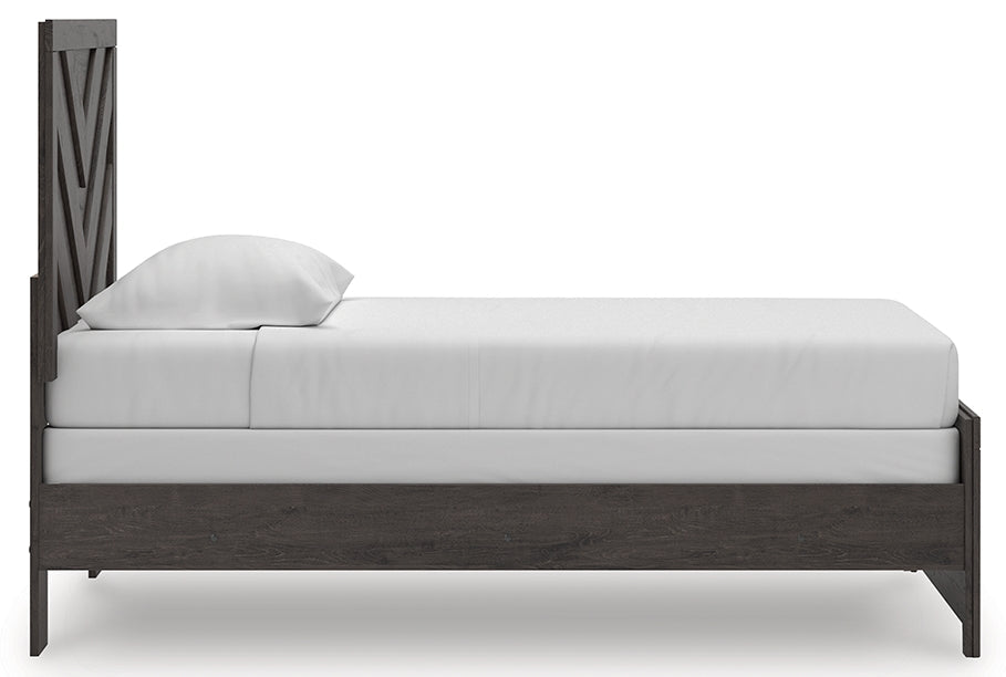 Prendonea Twin Panel Bed, Dresser, Mirror and Nightstand, Charcoal