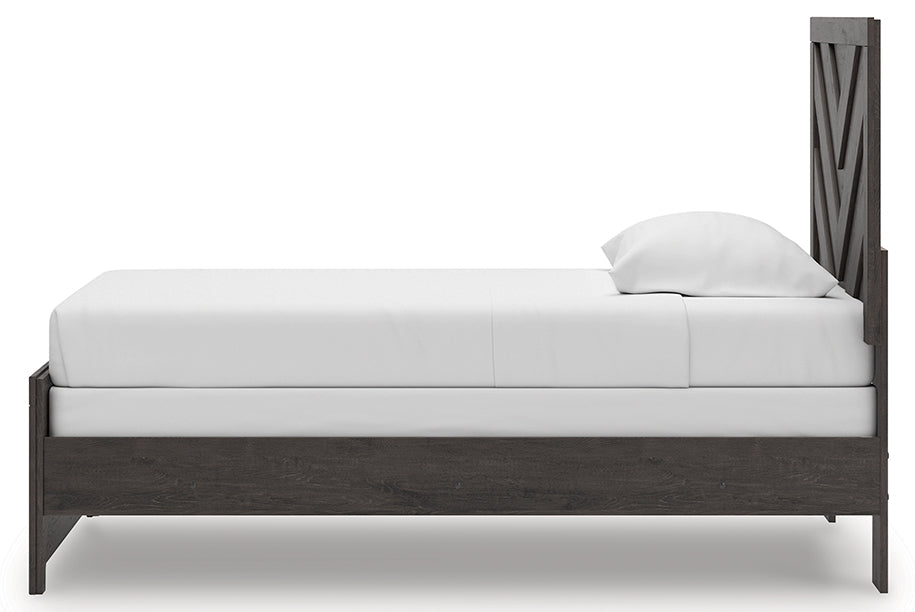 Prendonea Charcoal Twin Panel Bed, Dresser and 2 Nightstand