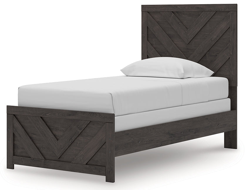 Prendonea Twin Panel Bed, Dresser, Mirror, Chest and 2 Nightstands, Charcoal