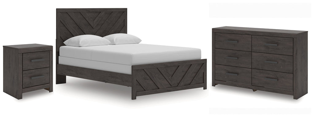 Prendonea Charcoal Twin Panel Bed, Dresser and Nightstand