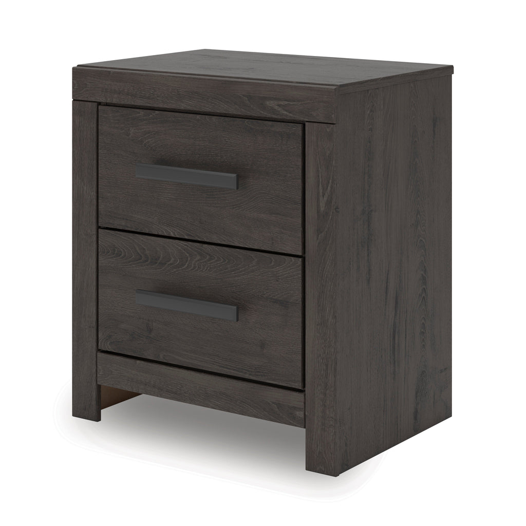 Prendonea King Panel Bed, Dresser, Mirror, Chest and 2 Nightstands, Charcoal