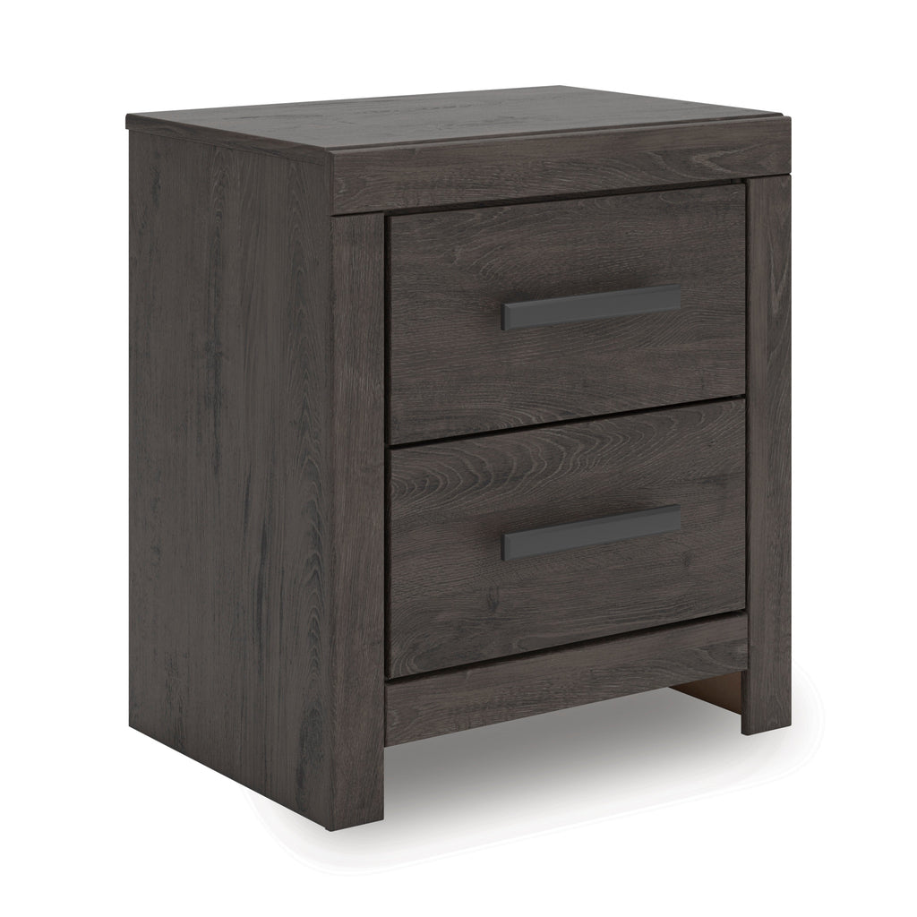 Prendonea King Panel Bed, Dresser, Mirror, Chest and 2 Nightstands, Charcoal