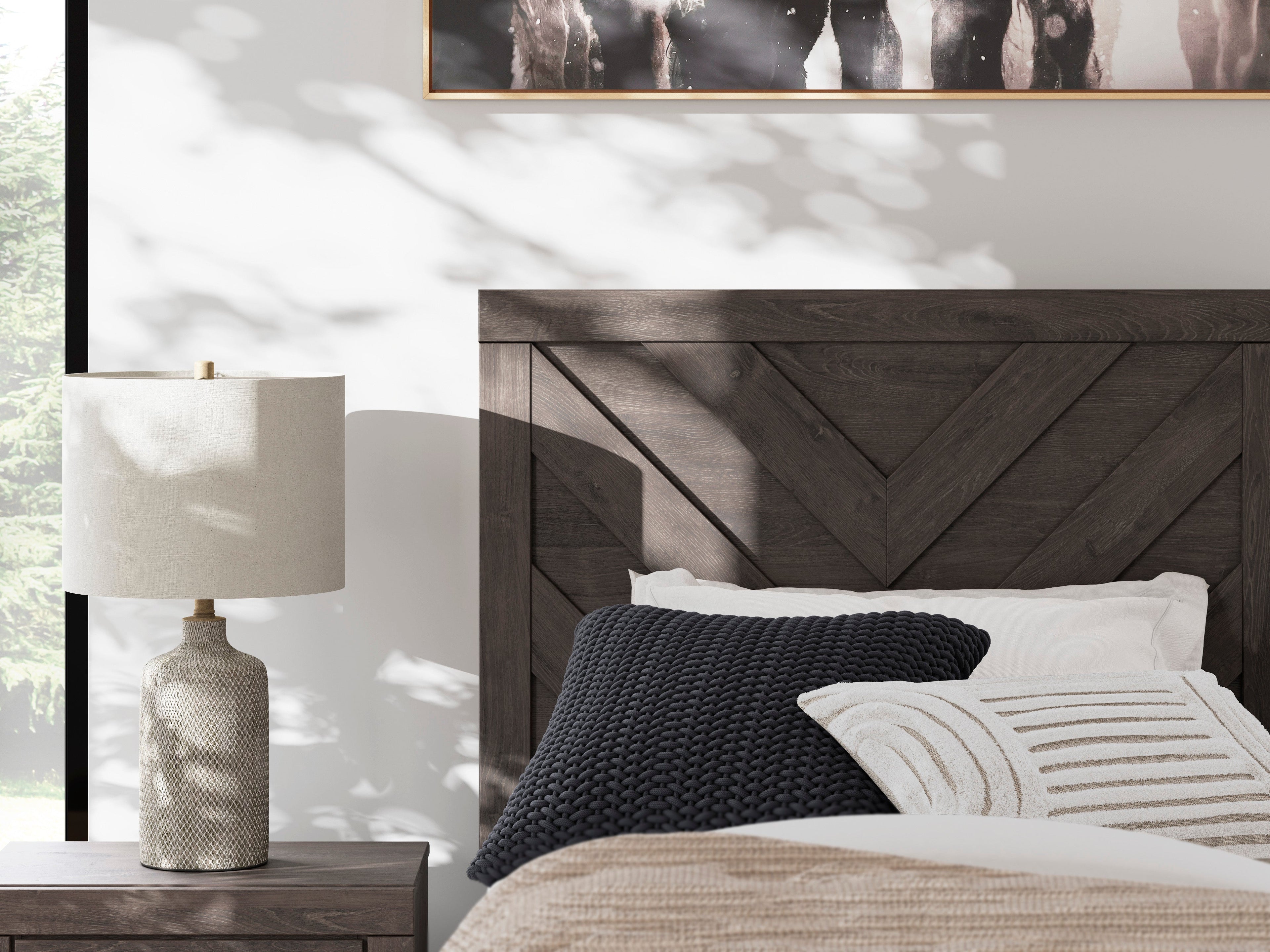 Prendonea Twin Panel Bed, Dresser, Mirror, Chest and 2 Nightstands, Charcoal