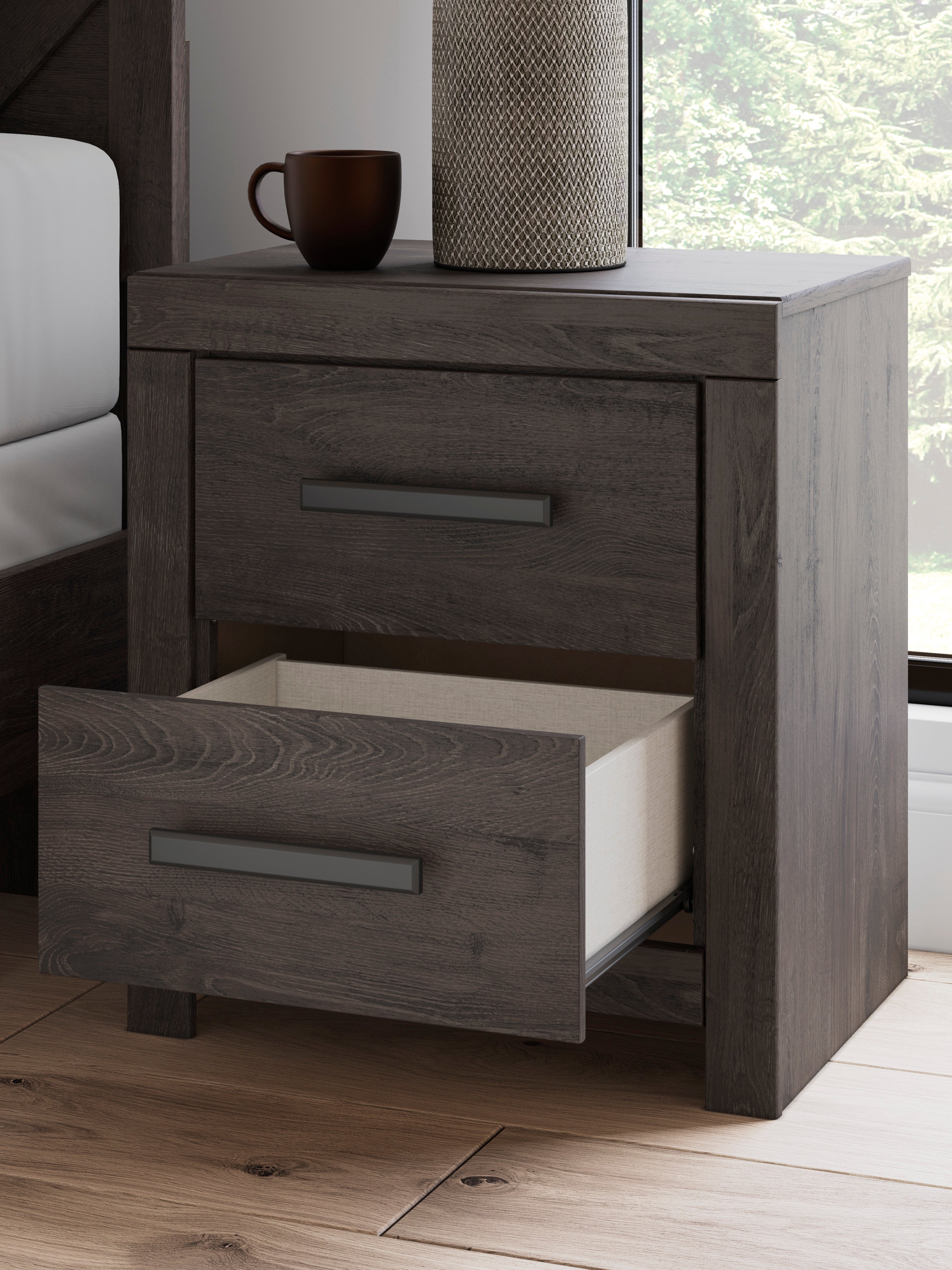 Prendonea Twin Panel Bed, Dresser, Mirror, Chest and 2 Nightstands, Charcoal