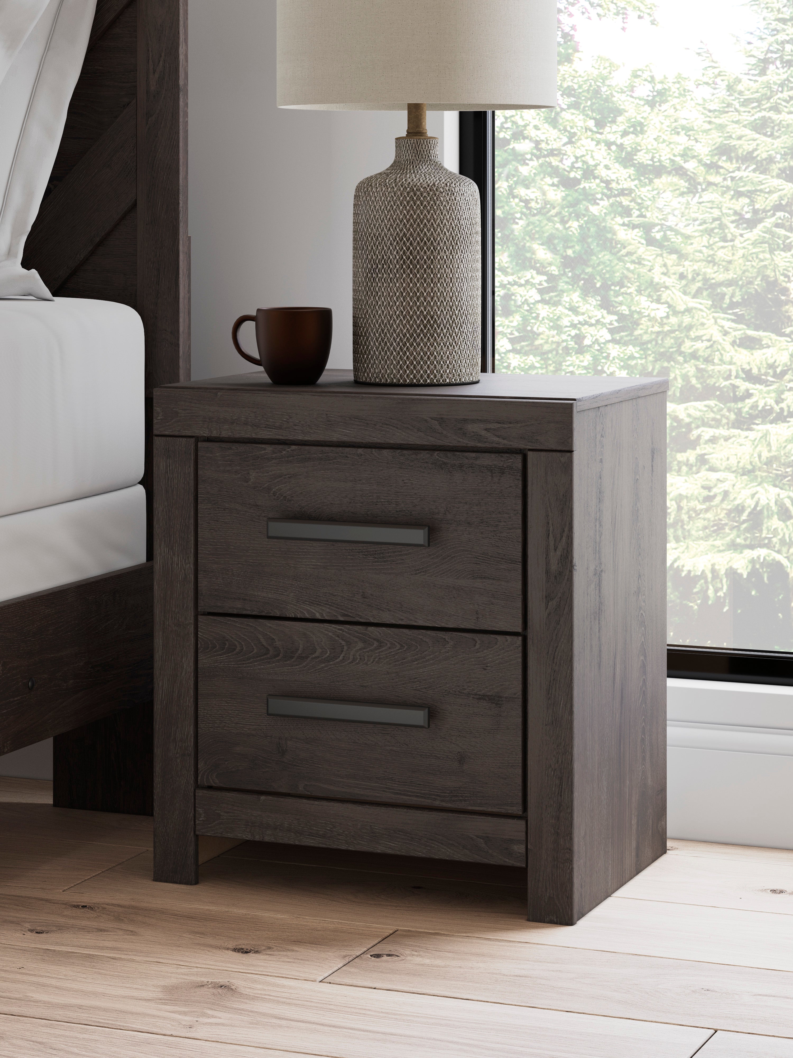 Prendonea Charcoal King Panel Bed, Dresser and Nightstand