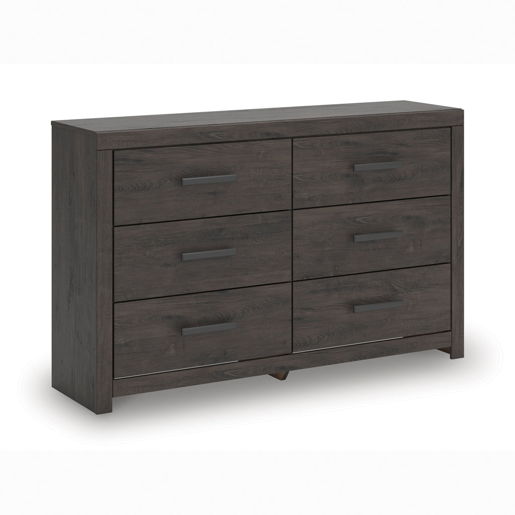 Prendonea King Panel Bed, Dresser, Mirror, Chest and Nightstand, Charcoal