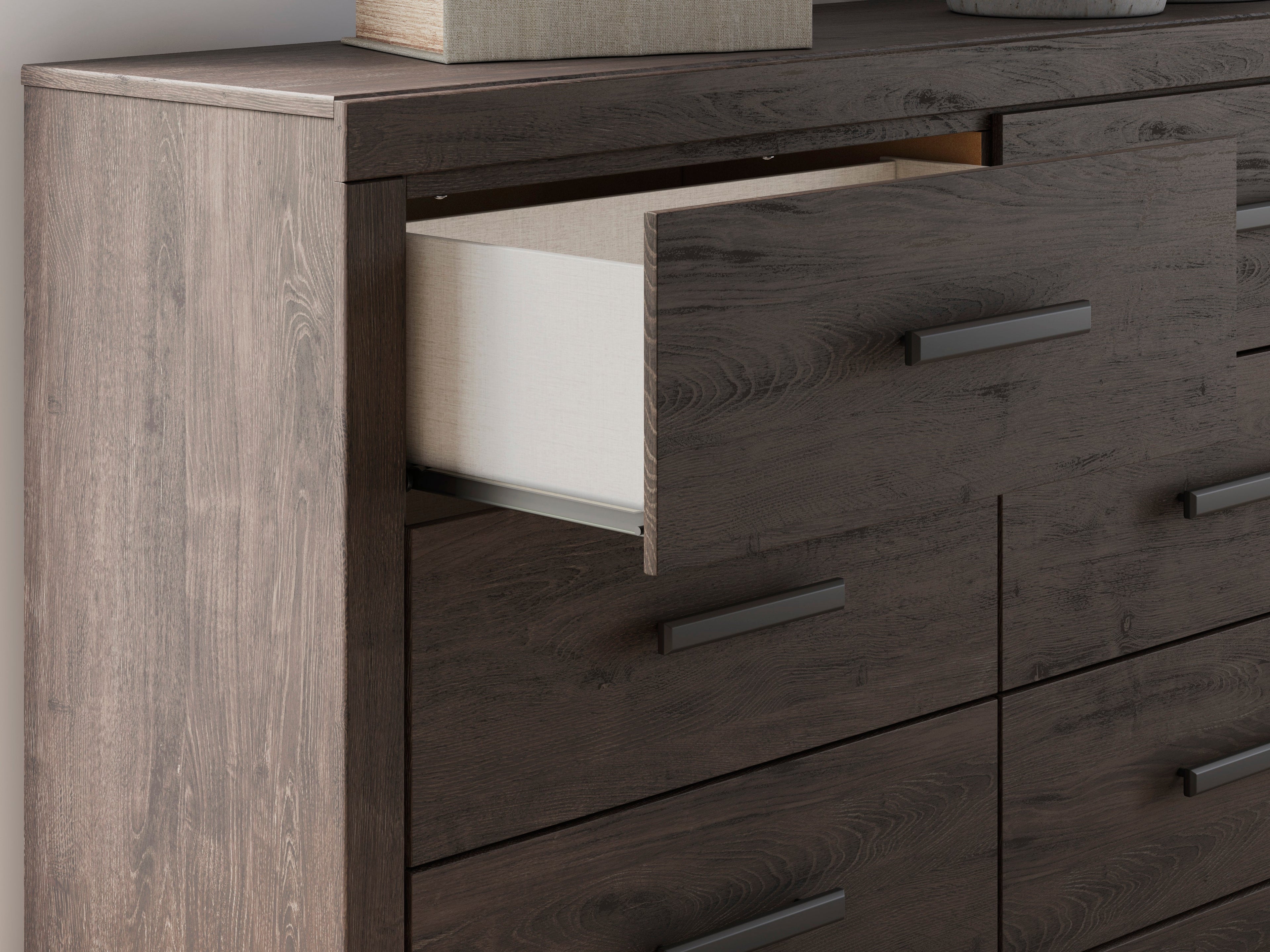 Prendonea Twin Panel Bed, Dresser, Mirror and Nightstand, Charcoal